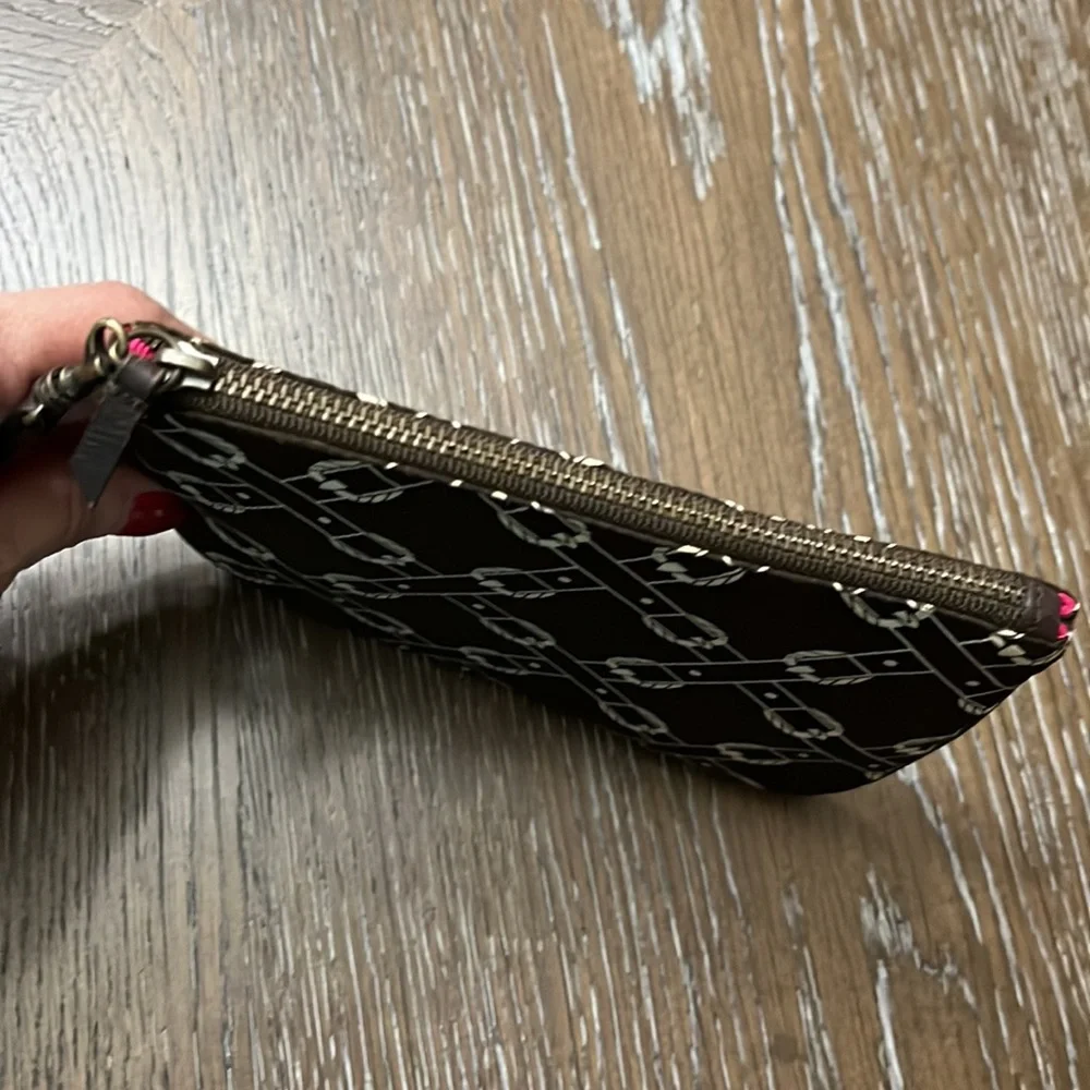 J. Crew brown/cream pattern silk cloth wristlet